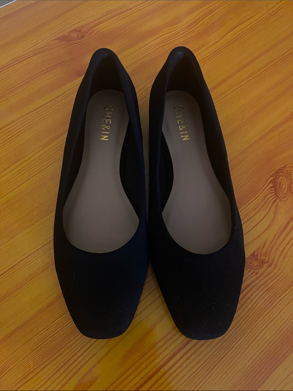 SHEIN Black Square-Toe Slip-On Ballet Flats